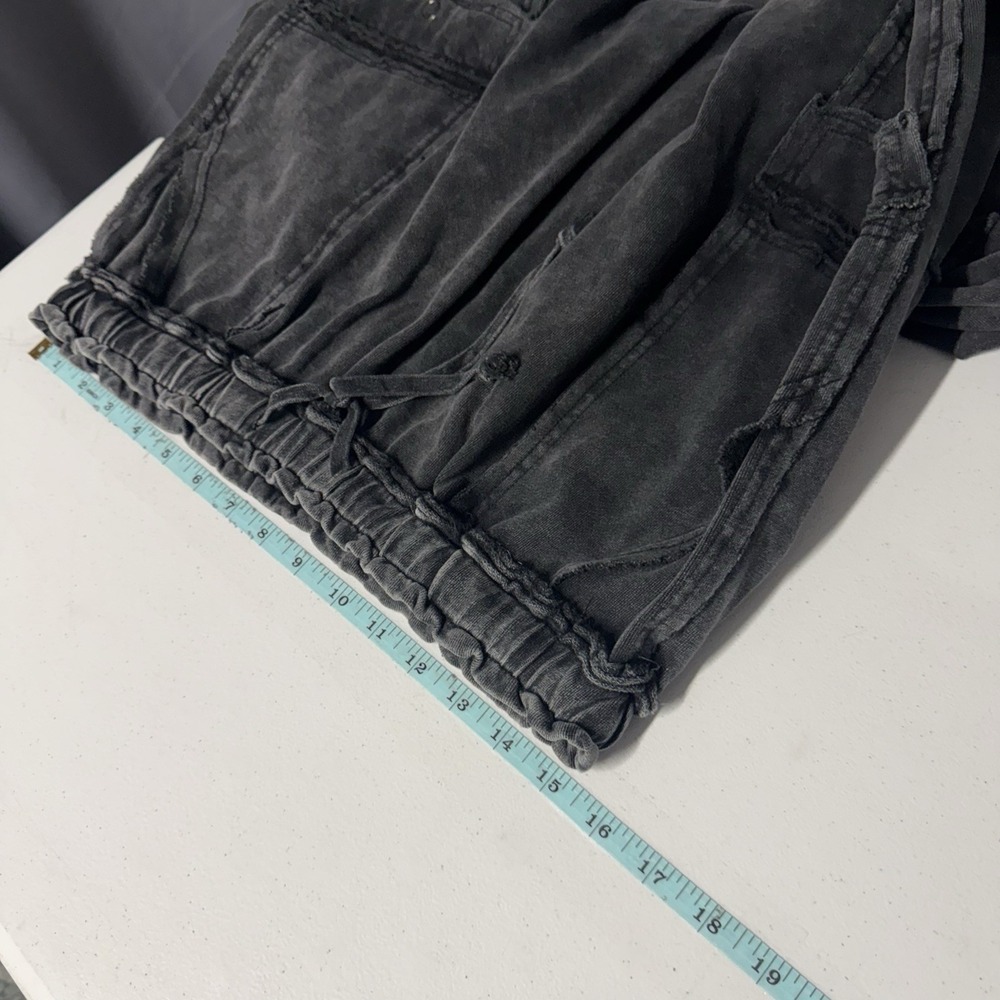 Easel Womens Utility Mineral Washed Wide Leg Terry Knit Cargo Pant Black Large - Picture 3 of 15